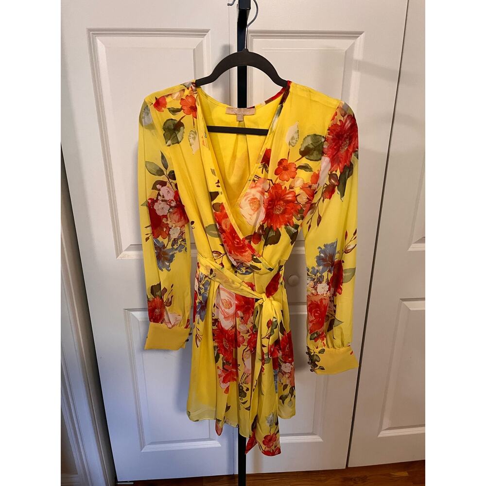 Yellow Floral Wrap Dress